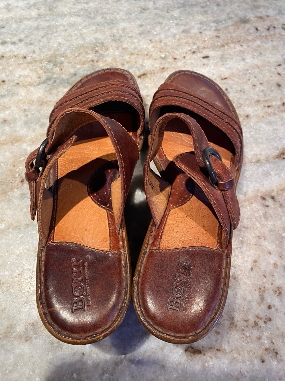 Born Azia Brown Leather Wedge Slide Sandals 11 - Picture 3 of 6